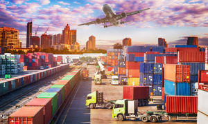 集装箱专列与飞机创意主题高清图片